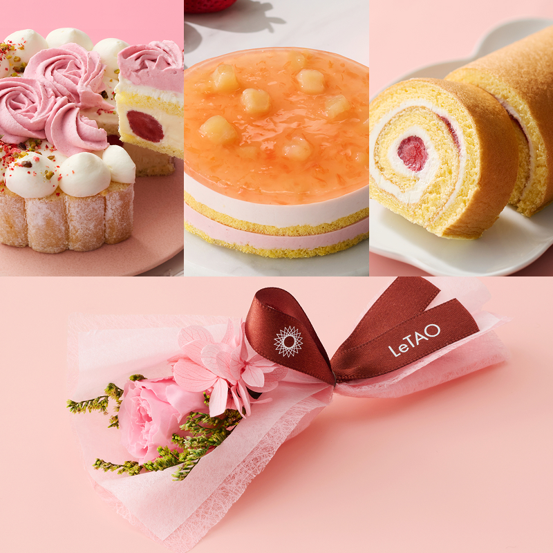 フラワーピンクブーケと選べる季節のケーキ