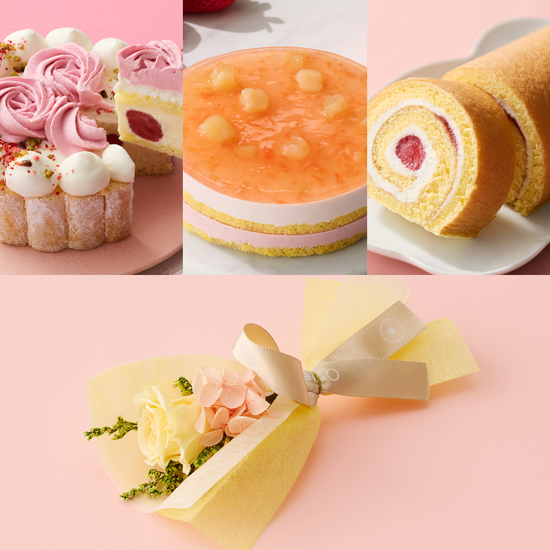 フラワーイエローブーケと選べる季節のケーキ