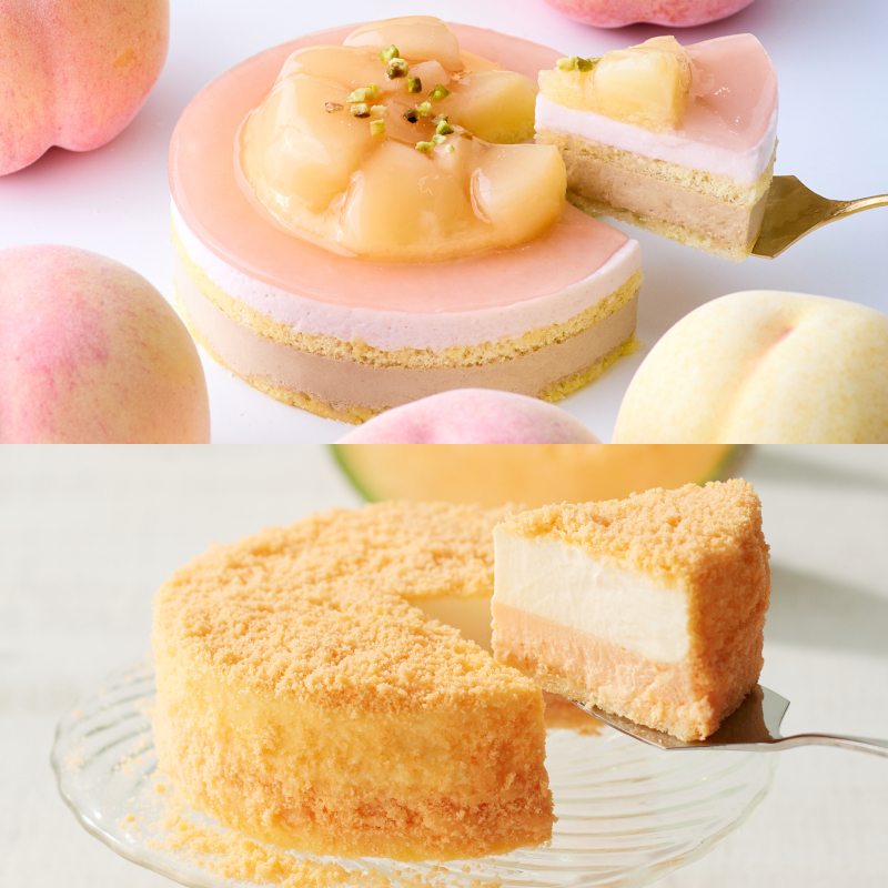 桃とメロンのケーキペア