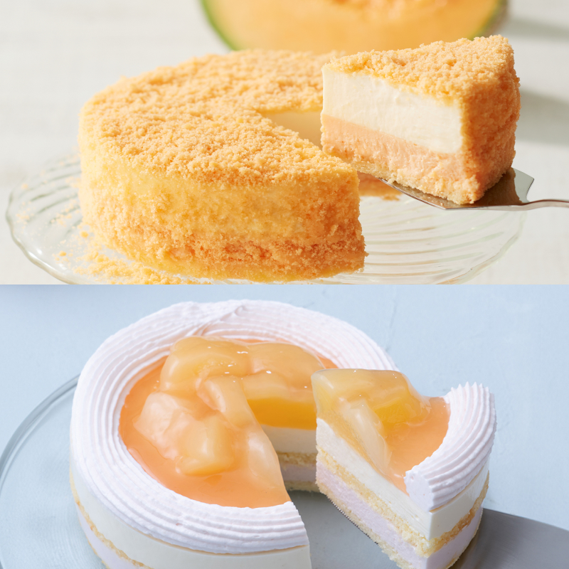 メロンと桃のケーキペア