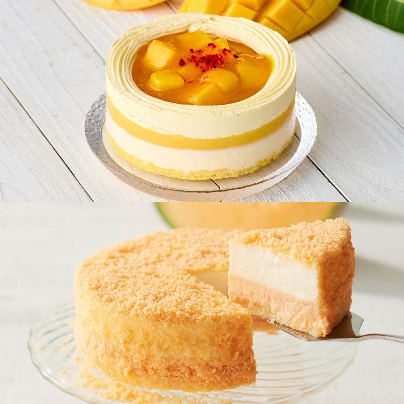 マンゴーとメロンのケーキペア