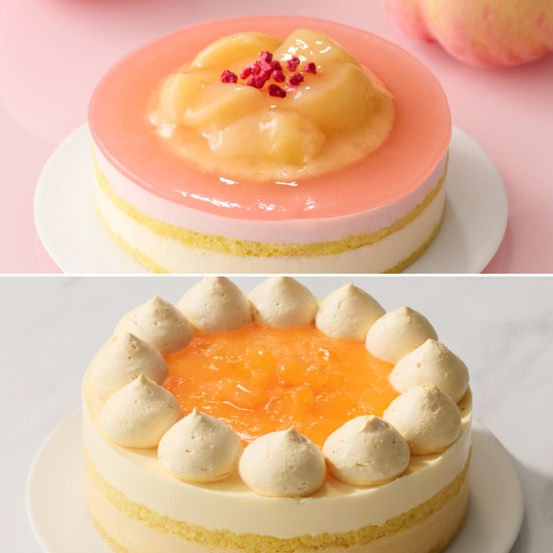 桃とメロンのケーキペア