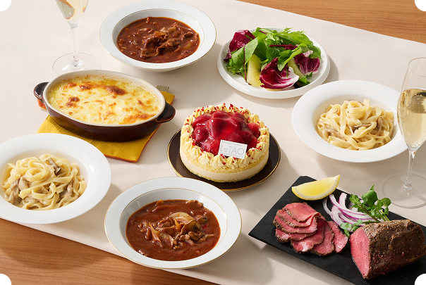 デリカセットの画像 ケーキ ドリア キッシュ ビーフシチュー