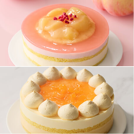 桃とメロンのケーキペア