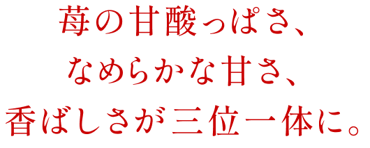 苺の甘酸っぱさ、なめらかな甘さ、香ばしさが三位一体に。
