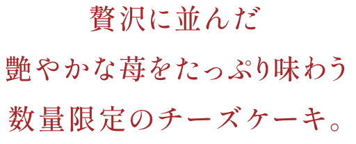 贅沢に並んだ艶やかな苺をたっぷり味わう数量限定のチーズケーキ。