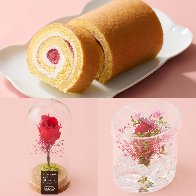 苺ミルクロールと選べるフラワーギフトの画像